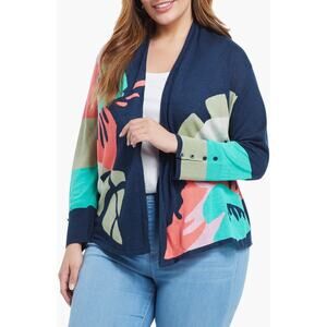 Nic and Zoe Plus Bursting Petals Open Front Cardigan Lightweight Sweater Size XL